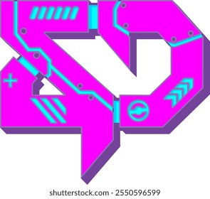Cyberpunk Futuristic Style Letter Alphabet Vector D