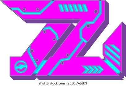 Cyberpunk Futuristic Style Letter Alphabet Vector Z