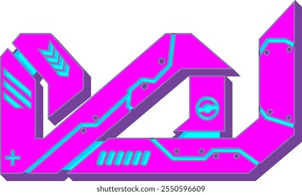 Cyberpunk Futuristic Style Letter Alphabet Vector W
