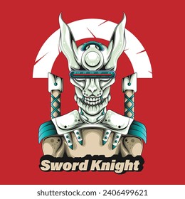 cyberpunk futuristic sword-wielding knight character mascot design