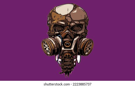 cyberpunk gas mask, skeleton top, portrait, metallic, silver, intricate seamless metal design, cinematic lighting, laser eyes,