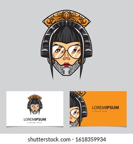 Cyberpunk Geisha Head Shot Logo Vector Template