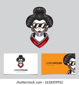 Cyberpunk Geisha Head Shot Logo Vector Template