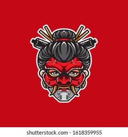 Cyberpunk Geisha Head Shot Logo Vector Template