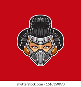 Cyberpunk Geisha Head Shot Logo Vector Template