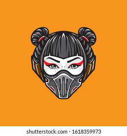 Cyberpunk Geisha Head Shot Logo Vector Template