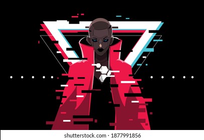 Cyberpunk girl cyborg with glitch effects