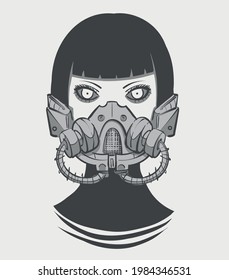 Cyberpunk girl in futuristic sci-fi respirator