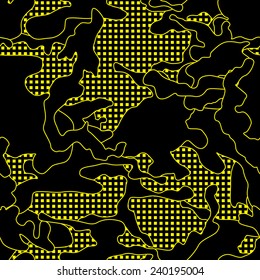 Cyberpunk Glitch Camouflage Seamless Pattern with Grid Texture. Camouflage Background Pattern.