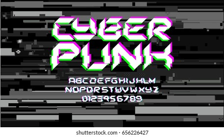 Cyberpunk Glitch tecno tecno tecno tecno letras sobre fondo de fallo digital composición de diseño vectorial estilo cyberpunk con efecto visión estéreo