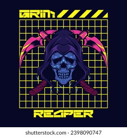 cyberpunk grim reaper illustration and sthirt design