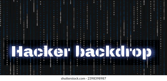El fondo de un hacker Cyberpunk con dígitos azules y blancos 0 y 1 sobre un fondo negro. Ilustración vectorial futurista.