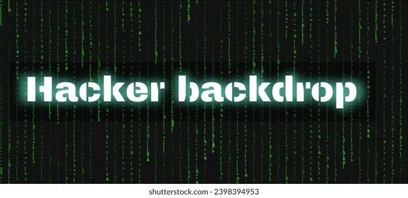 Cyberpunk hacker backdrop with various green symbols on a black background. Futuristic vector illustration.
