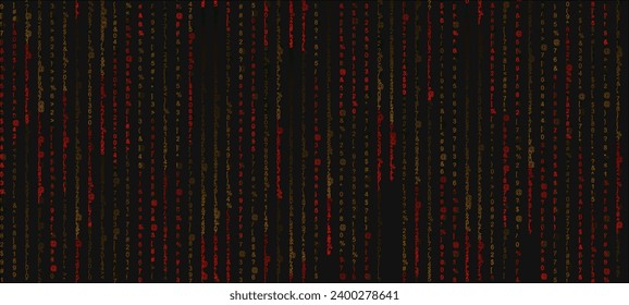 Cyberpunk hacker backdrop with various orange and red symbols on a black background. Future design for posters, banners and flyers.