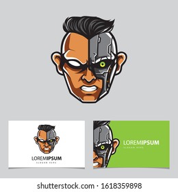 Cyberpunk Head Logo, humanoid Robot, Vector Template