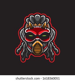 Cyberpunk Head Logo, humanoid Robot, Vector Template