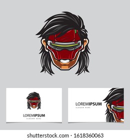 Cyberpunk Head Logo, humanoid Robot, Vector Template
