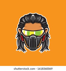 Cyberpunk Head Logo, humanoid Robot, Vector Template