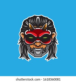 Cyberpunk Head Logo, humanoid Robot, Vector Template
