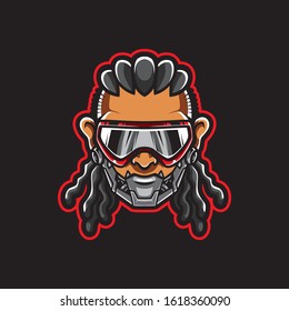 Cyberpunk Head Logo, humanoid Robot, Vector Template