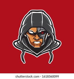 Cyberpunk Head Logo, humanoid Robot, Vector Template