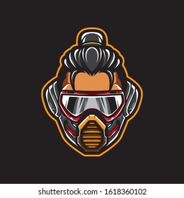 Cyberpunk Head Logo, humanoid Robot, Vector Template