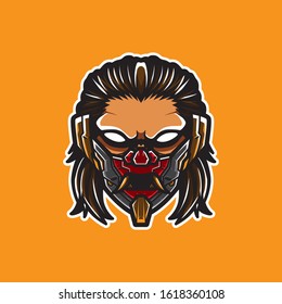 Cyberpunk Head Logo, humanoid Robot, Vector Template