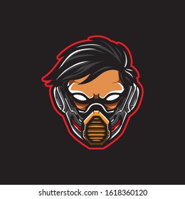 Cyberpunk Head Logo, humanoid Robot, Vector Template