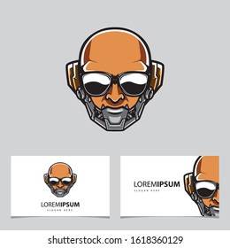 Cyberpunk Head Logo, humanoid Robot, Vector Template