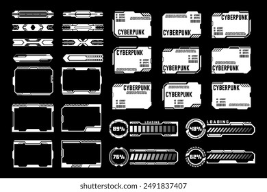 Cyberpunk High Tech Interface HUD Elements Collection. Loading Bars, Frames, and Progress Indicators
