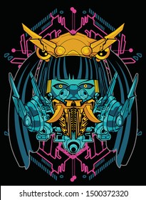 cyberpunk horror anime girl robot tshirt design