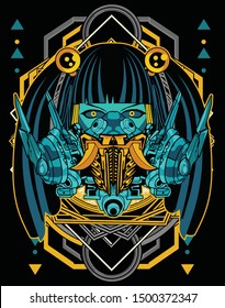 cyberpunk horror anime girl robot tshirt design
