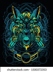 cyberpunk horror anime girl robot tshirt design