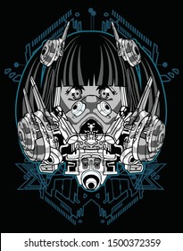 cyberpunk horror anime girl robot tshirt design