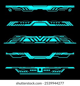 Cyberpunk HUD Elementos Video: Un conjunto de cinco tercios inferiores de HUD futuristas, azul neón, perfectos para proyectos de ciencia ficción, juegos y diseños tecnológicos.  Estos Elementos elegantes y personalizables ofrecen un estilo vibrante.