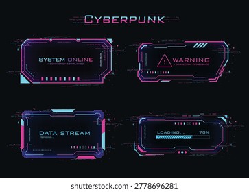 Cyberpunk HUD mixed frame pack with neon pink cyan cable wire and sci-fi variety panel