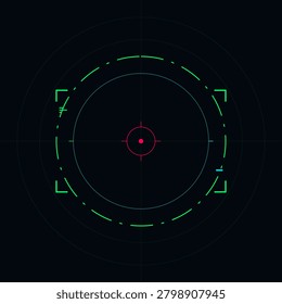 Cyberpunk HUD Target Reticle Sci Fi Vector. Neon Green and Cyan Precision Tracking Interface Overlay with Video Game UI Assets