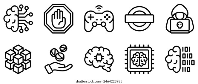 Cyberpunk Icon Set Sleek Line Style Collection