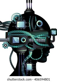 Cyberpunk Illustration Featuring a Cybernetic Head