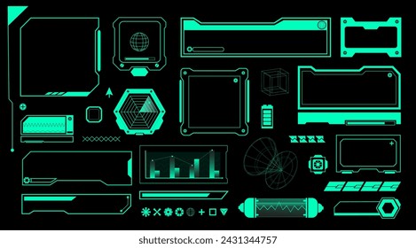 Cyberpunk Interface Elements Vector,Green Futuristic style and Frame, Vector stock