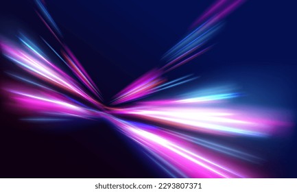 Cyberpunk light trails in motion or light, light motion trails. abstract speed movement pattern with shiny glowing blurred line shape, gradient color.