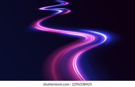 Cyberpunk light trails in motion or light, light motion trails. abstract speed movement pattern with shiny glowing blurred line shape, gradient color.