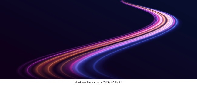 Cyberpunk light trails in motion or light, light motion trails. abstract speed movement pattern with shiny glowing blurred line shape, gradient color.