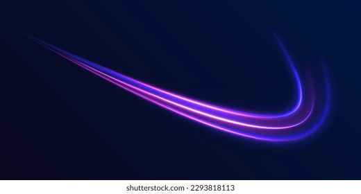 Cyberpunk light trails in motion or light slow shutter effect. Abstract light lines of movement and speed with white color glitters. Futuristic neon effect. Speed  concept background	