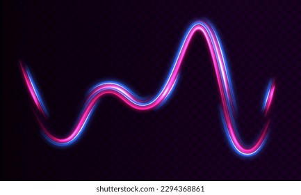 La luz del ciberpunk se desplaza en movimiento o con efecto de obturador lento. Fondo de líneas brillantes de color neón, efecto de trazas de luz de alta velocidad.	