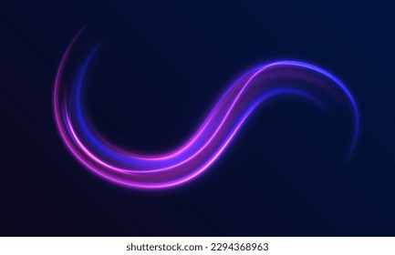 Cyberpunk light trails in motion or light slow shutter effect. Abstract light lines of movement and speed with white color glitters. Futuristic neon effect. Speed  concept background	