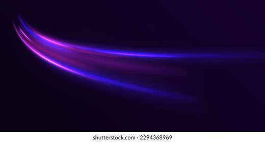 Cyberpunk light trails in motion or light slow shutter effect. Abstract light lines of movement and speed with white color glitters. Futuristic neon effect. Speed  concept background	