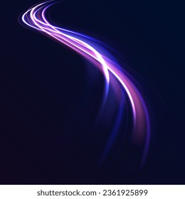 Cyberpunk light trails in motion or light slow shutter effect. Acceleration speed motion on night road. Bright sparkling background.	