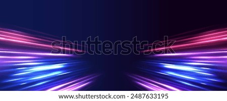 Cyberpunk light trails in motion or light slow shutter effect. Light motion trails. Magic sparkling trails of comet.	