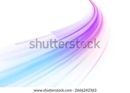 Cyberpunk light trails in motion or slow shutter effect. Database fast data transfer acceleration.Vector PNG. Image of speed motion on the road.	
